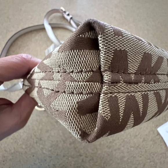 Michael Kors Monogram Drawstring Bucket Brown Mini WithTassel Crossbody Bag - Picture 11 of 14